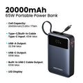 Vention Power Bank 20000mAh Portable PD 65W Fast Charging Built-in Type-C Cable External Battery Powerbank For iPhone 17 Laptop