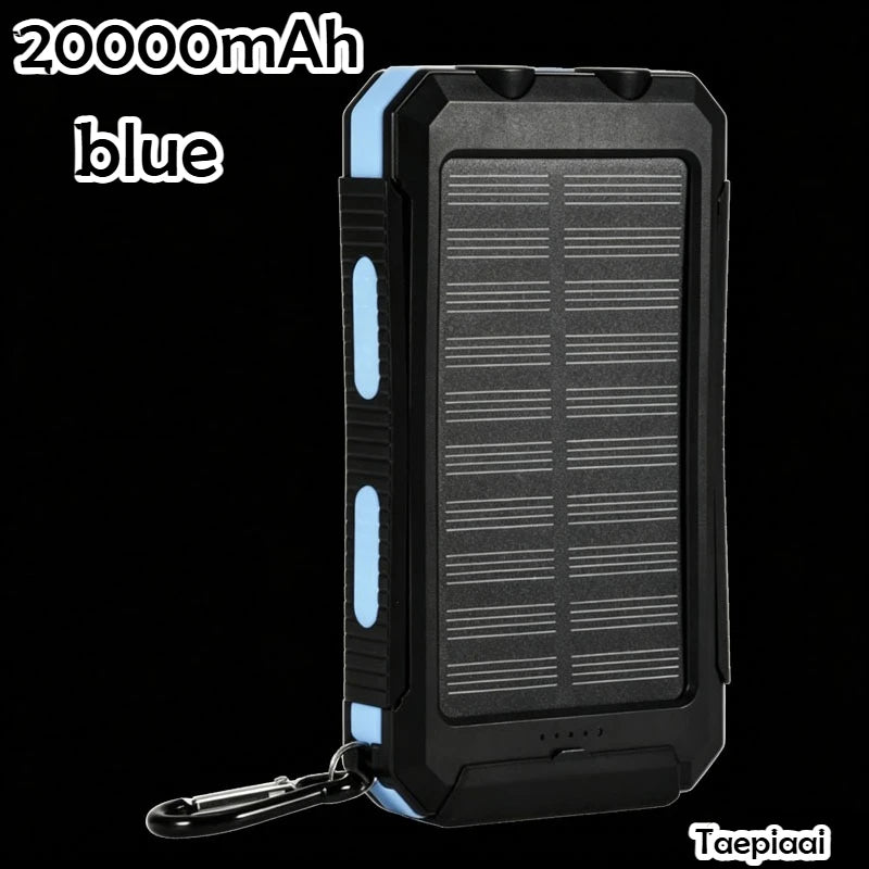 Solar Power Bank 20000mAh Portable Charging Poverbank External Battery Charger Strong Light LDE Light for All Smartphones