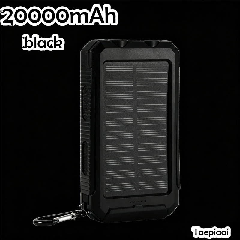 Solar Power Bank 20000mAh Portable Charging Poverbank External Battery Charger Strong Light LDE Light for All Smartphones